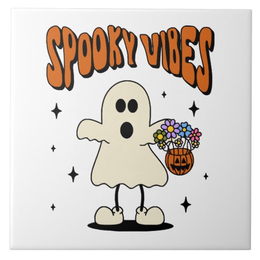 Spookachtige vibes geest tegeltje (Voorkant)