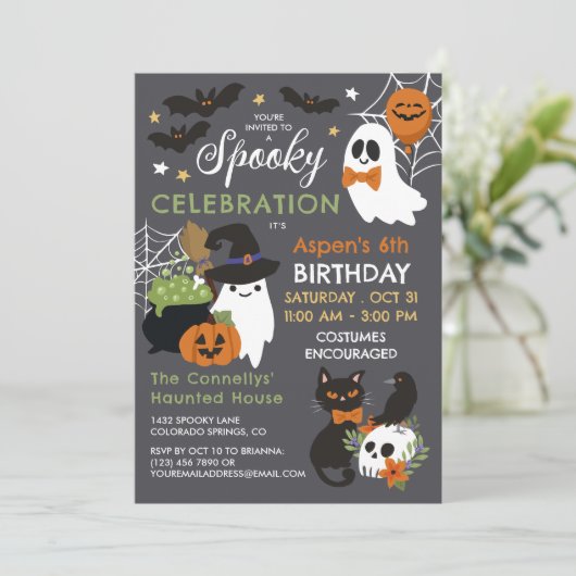 Spookachtige viering Kinder Halloween Verjaardag Kaart (Staand voorkant)