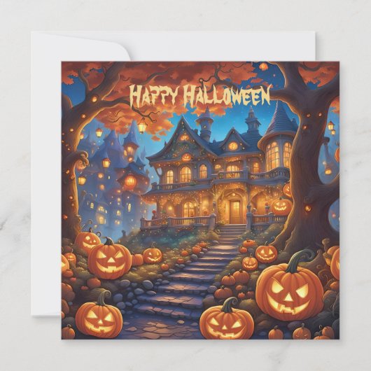 Spookachtige villa in het bos, pompoenen, Hallowee (Voorkant)