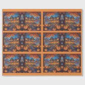 Spookachtige villa in het bos, pompoenen, Hallowee Cadeaupapier (Vlak)