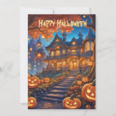 Spookachtige villa in het bos, pompoenen, Hallowee Kaart (Voorkant)