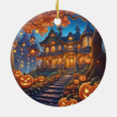 Spookachtige villa in het bos, pompoenen, Hallowee Keramisch Ornament (Achterkant)