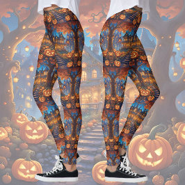 Spookachtige villa in het bos, pompoenen, Hallowee Leggings