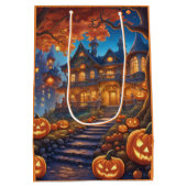 Spookachtige villa in het bos, pompoenen, Hallowee Medium Cadeauzakje (Achterkant)