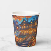 Spookachtige villa in het bos, pompoenen, Hallowee Papieren Bekers (Achterkant)