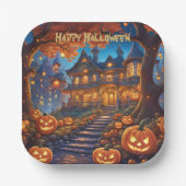 Spookachtige villa in het bos, pompoenen, Hallowee Papieren Bordje (Voorkant)
