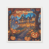 Spookachtige villa in het bos, pompoenen, Hallowee Servet (Voorkant)