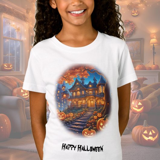 Spookachtige villa in het bos, pompoenen, Hallowee T-shirt