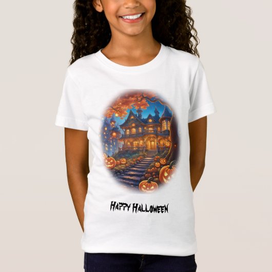 Spookachtige villa in het bos, pompoenen, Hallowee T-shirt (Voorkant)