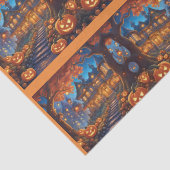 Spookachtige villa in het bos, pompoenen, Hallowee Tissuepapier (Detail)