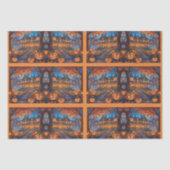 Spookachtige villa in het bos, pompoenen, Hallowee Tissuepapier (Voorkant)