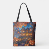 Spookachtige villa in het bos, pompoenen, Hallowee Tote Bag (Achterkant)