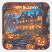 Spookachtige villa in het bos, pompoenen, Hallowee Vierkante Sticker (Voorkant)