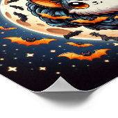 Spookachtige Vleermuis Maan: Mooie Halloween Kunst Poster (Hoek)