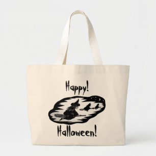 spookachtige vliegende heks op broomsticks hallowe grote tote bag