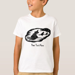 spookachtige vliegende heks op broomsticks hallowe t-shirt