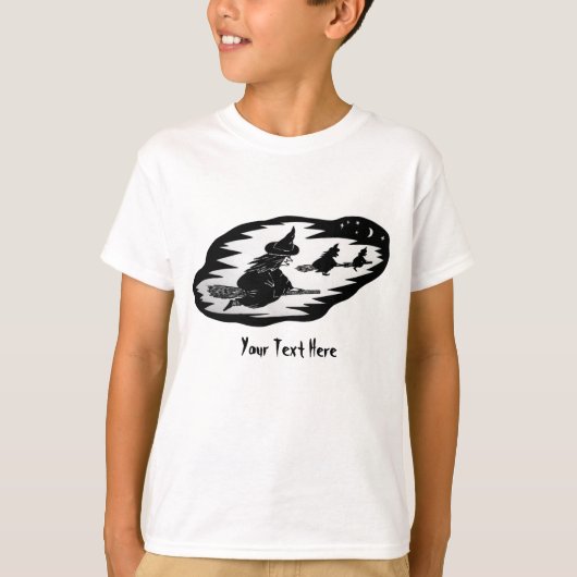 spookachtige vliegende heks op broomsticks hallowe t-shirt (Voorkant)