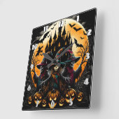 Spookachtige vogelverschrikker in pompoenpatch vierkante klok (Hoek)