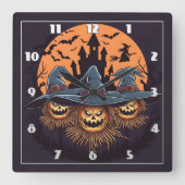 Spookachtige vogelverschrikkers gloeien onder de m vierkante klok (Voorkant)