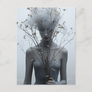 Spookachtige vrouw en witte bloemen Briefkaart