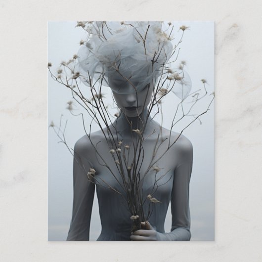 Spookachtige vrouw en witte bloemen Briefkaart (Voorkant)