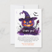 Spookachtige Waterverf Paarse Jack-O-Lantern Hallo Bedankkaart (Voorkant)