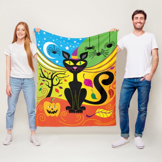 Spookachtige wind kat fleece deken (In situ)