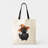 Spookachtige zwarte kat met heks pet Halloween Tote Bag (Achterkant)