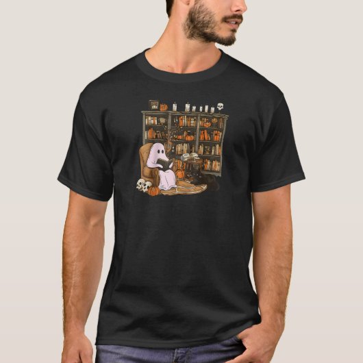 Spookboek Lezen Pompoen Gothic Hallowee T-shirt (Voorkant)