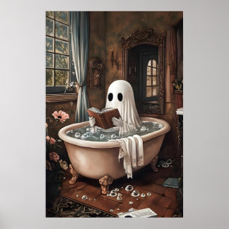 Spookboek neemt een badkuipafdruk, donker poster