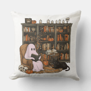 Spookboeklezende kattenliefhebber Halloween  Kussen
