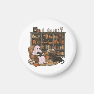 Spookboeklezende kattenliefhebber Halloween Magneet
