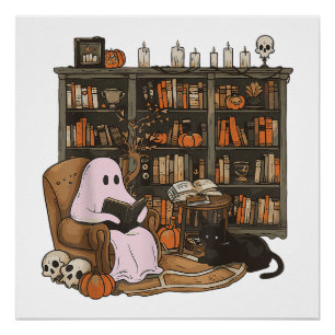 Spookboeklezende kattenliefhebber Halloween Perfect Poster