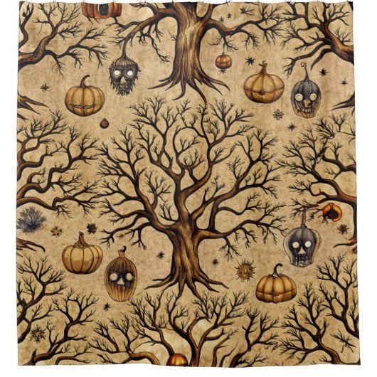  spookbomen & pompoenlantaarns Patroon Douchegordijn (Voorkant)