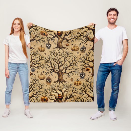  spookbomen & pompoenlantaarns Patroon Fleece Deken (In situ)