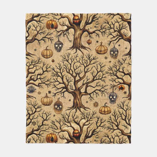 spookbomen & pompoenlantaarns Patroon Fleece Deken (Voorkant)