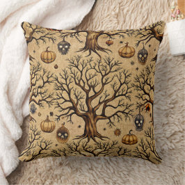 spookbomen & pompoenlantaarns Patroon Kussen