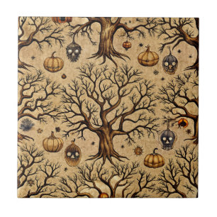 spookbomen & pompoenlantaarns Patroon Tegeltje