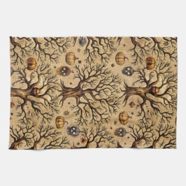  spookbomen & pompoenlantaarns Patroon Theedoek