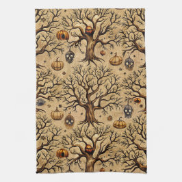 spookbomen & pompoenlantaarns Patroon Theedoek