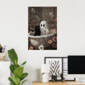 Spookborstel Zwart Kat Tanden Badkuip Afdruk Poster (Thuiskantoor)