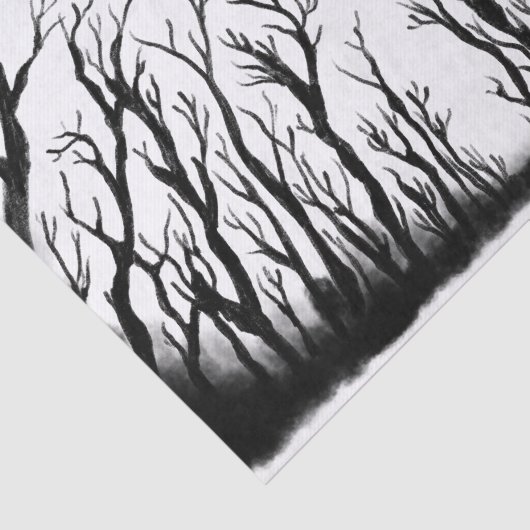 Spookbos enachtige bomen donkere schaduwen ontkopp tissuepapier (Detail)