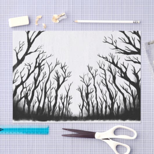 Spookbos enachtige bomen donkere schaduwen ontkopp tissuepapier (Craft)