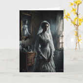 Spookbruid en spiegel Halloween Kaart (Gele Bloem)