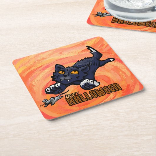 Spookdieren Kat en muis Kartonnen Onderzetters (Schuin)