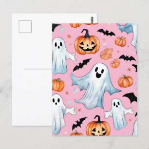 Spookfeest in het roze briefkaart