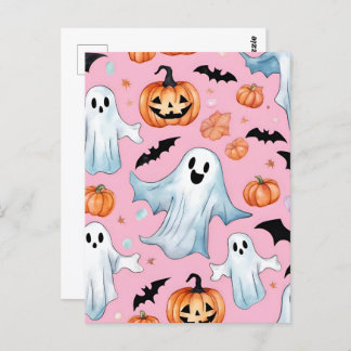 Spookfeest in het roze briefkaart