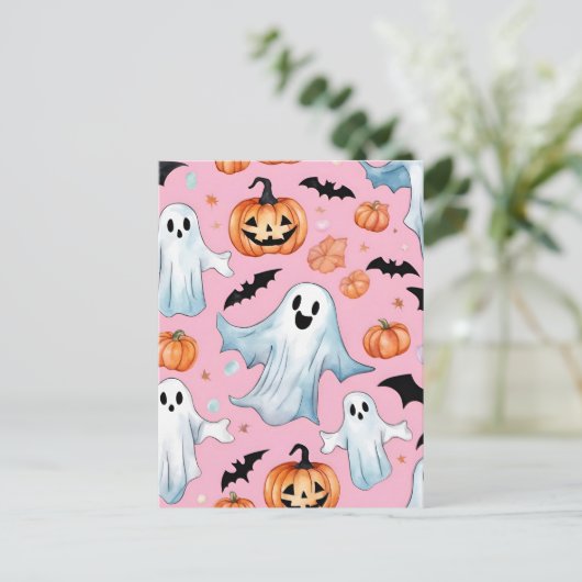 Spookfeest in het roze briefkaart (Staand voorkant)