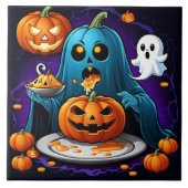 Spookfeesten op pompoenen tijdens Halloween-nacht Tegeltje (Voorkant)