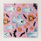 Spookfeestje in roze legpuzzel (Horizontaal)